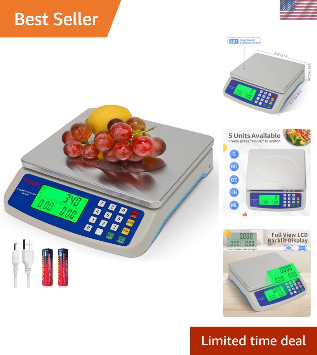 Commercial Kitchen Scale 66LB | High Precision LCD Display for Baking & Cooking gallery