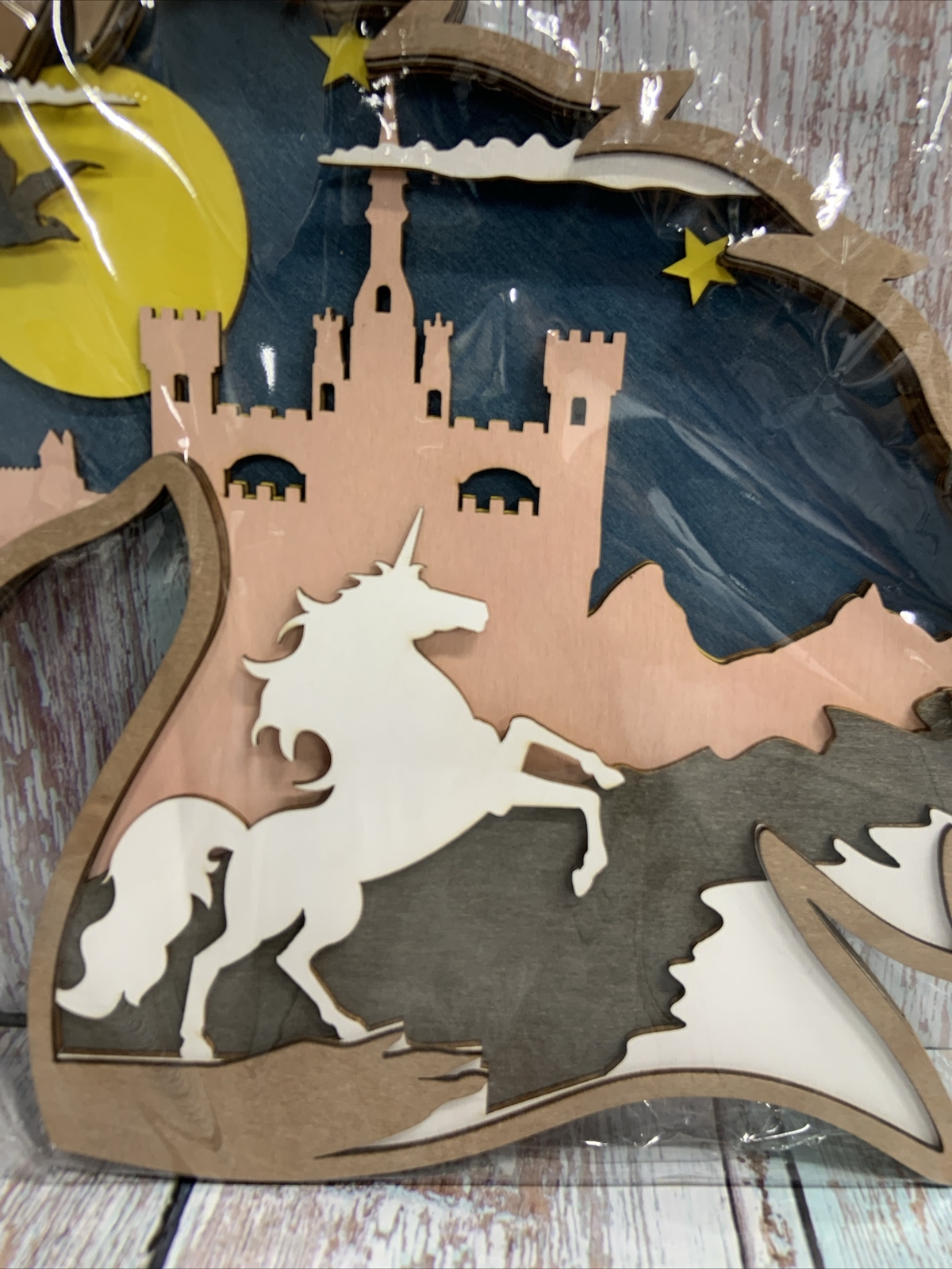 Mystical Fantasy Unicorn Castle Wood 3D Shadow Box Diorama Figure Sculpture New gallery