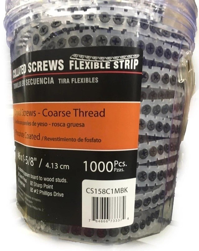 Grip Rite #6 x 1-5/8 in. Coarse Phosphate-Plated Collated Drywall Screw 1000 Ct gallery