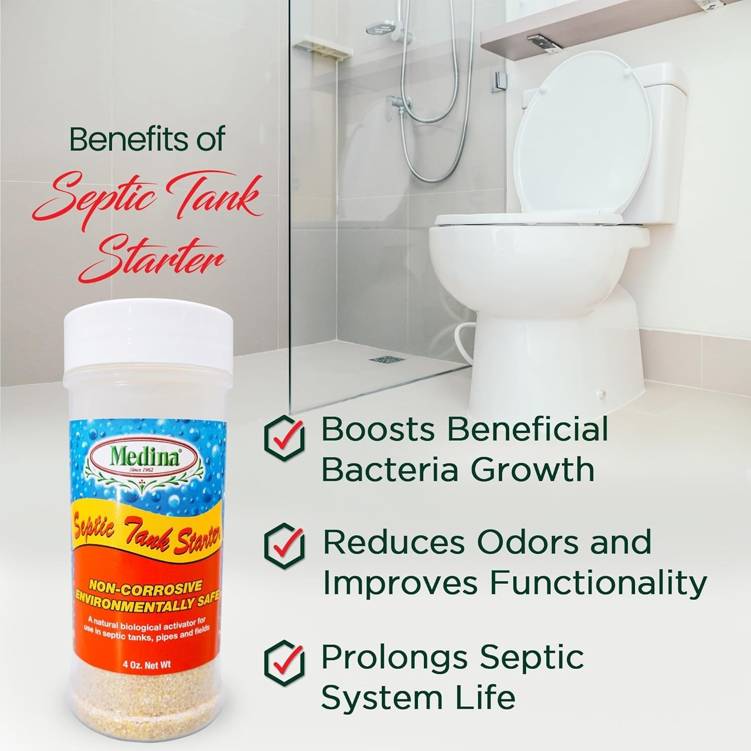 Medina Septic Tank Starter - Digests Grease in Septic Systems 4 oz Bottle gallery