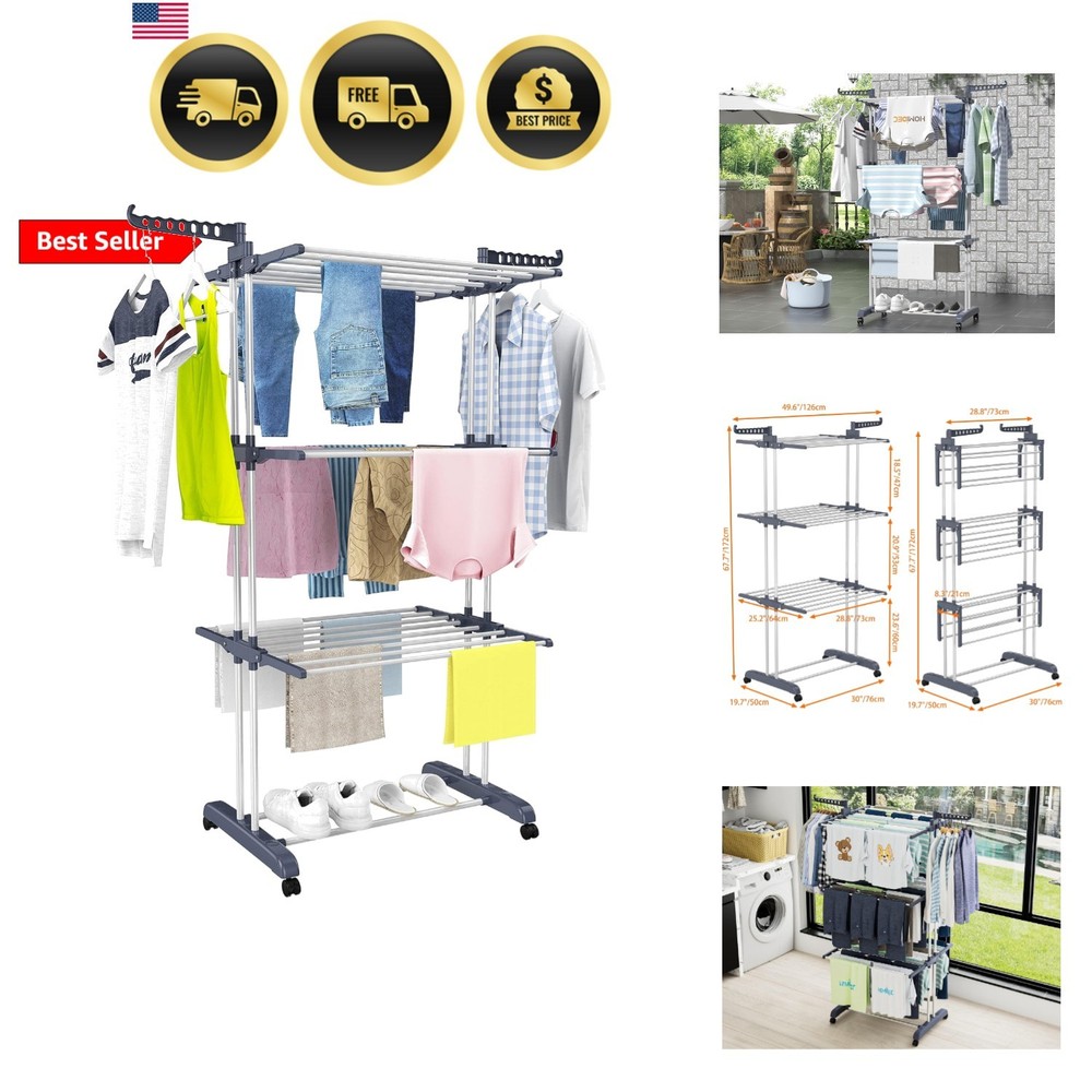 Clothes Drying Rack, Oversized 4-Tier67.7" High Foldable Stainless Steel Dryi...