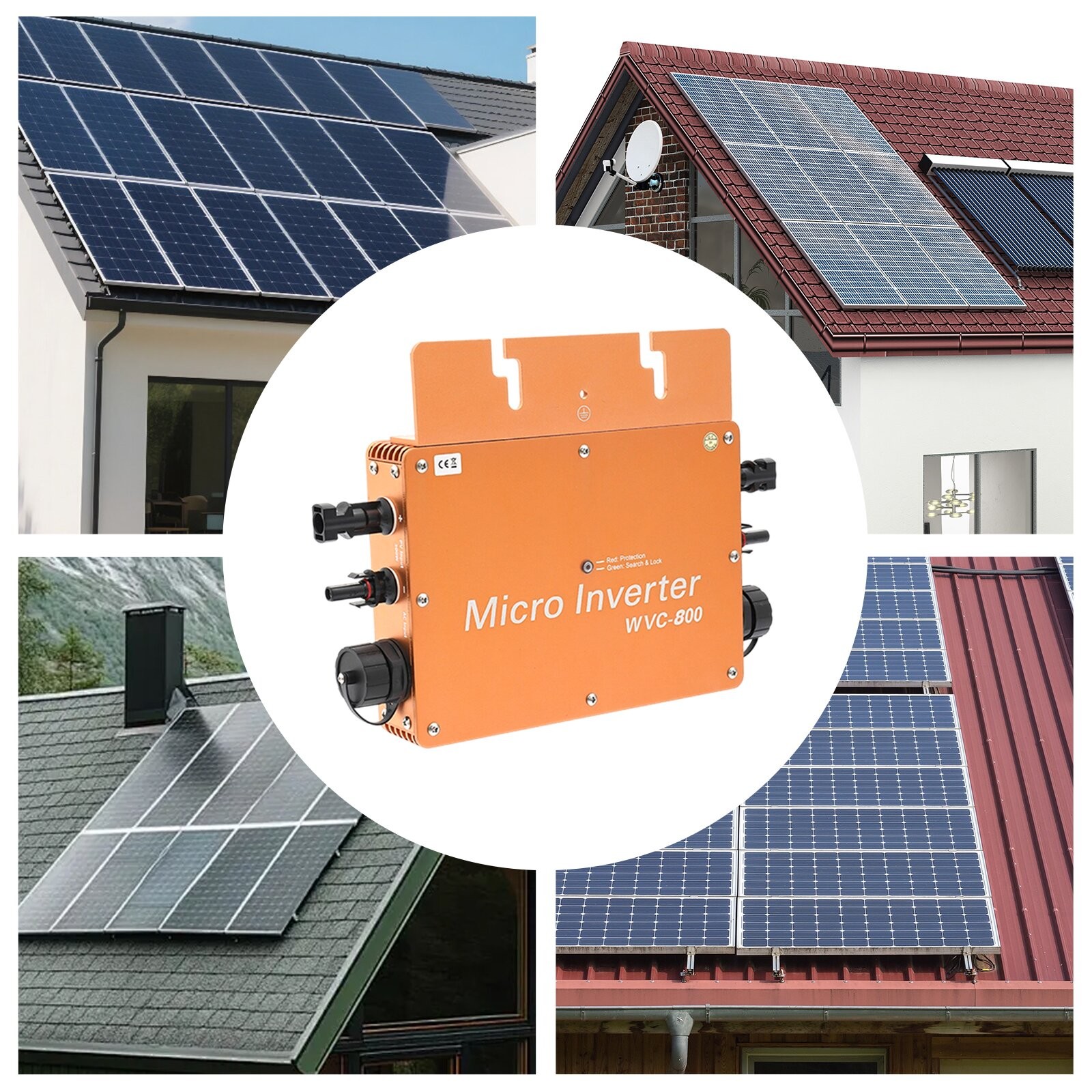 800W Solar Power Inverter MPPT LCD Display 120V/230V Output Gold US Plug gallery