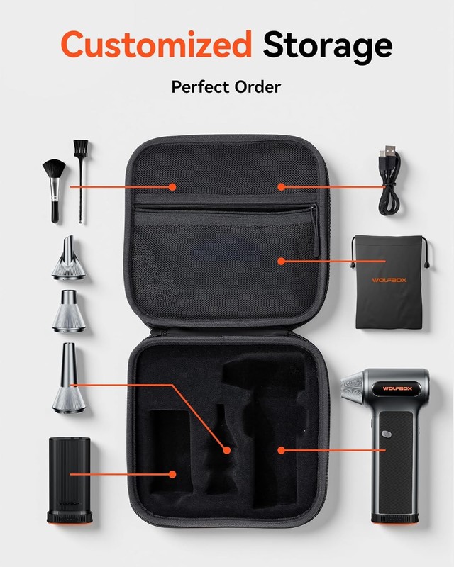 WOLFBOX MF200-2PK Compressed Air Duster Turbo Fan 2 Swappable Battery Packs&Case gallery