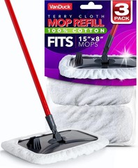 100% Cotton Terry Mop Pads 15X8 Inches 3-Pack, Terry Cloth Mop Covers (M