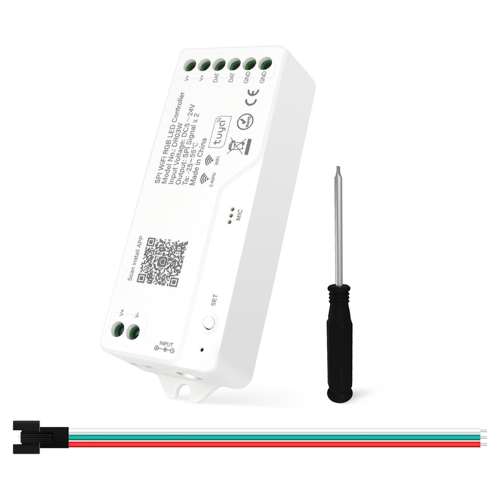 LED WiFi SPI RGB Controller with UL Certification, 2.4G WiFi DR03W RGB SPI Co...