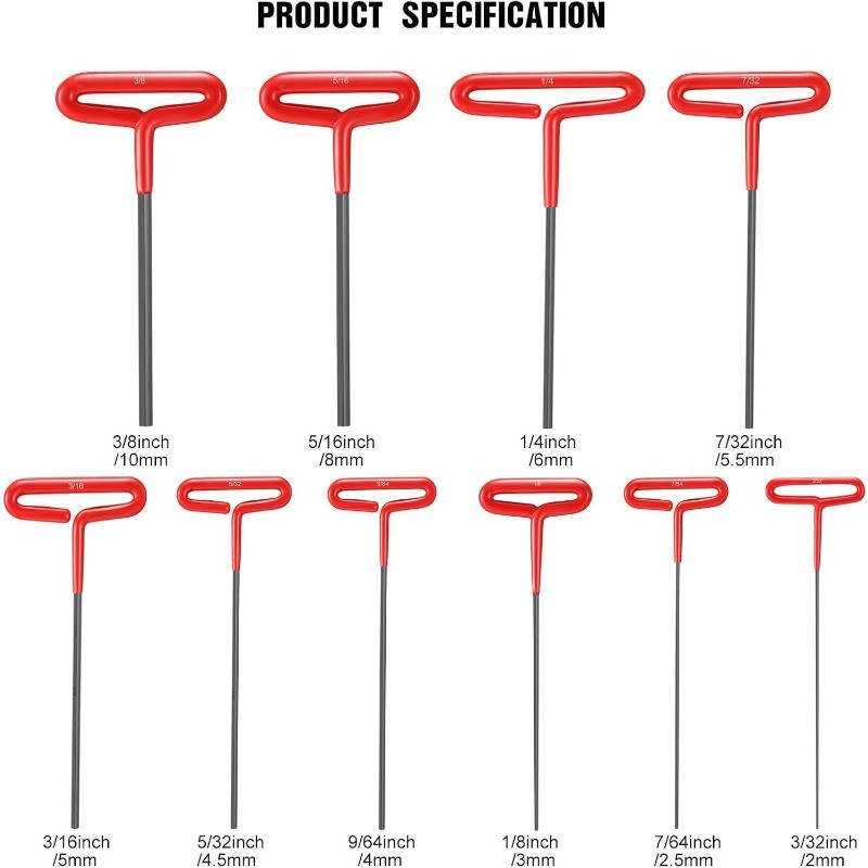 10 Pieces T-handle Hex Key Set 9 Inch Long Hex Key Wrenches Kit Red gallery