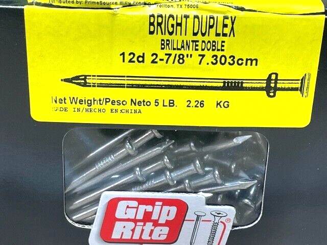 Nails Grip Rite 12D 2 7/8" Bright Duplex FREE SHIPPING 5 LBS gallery