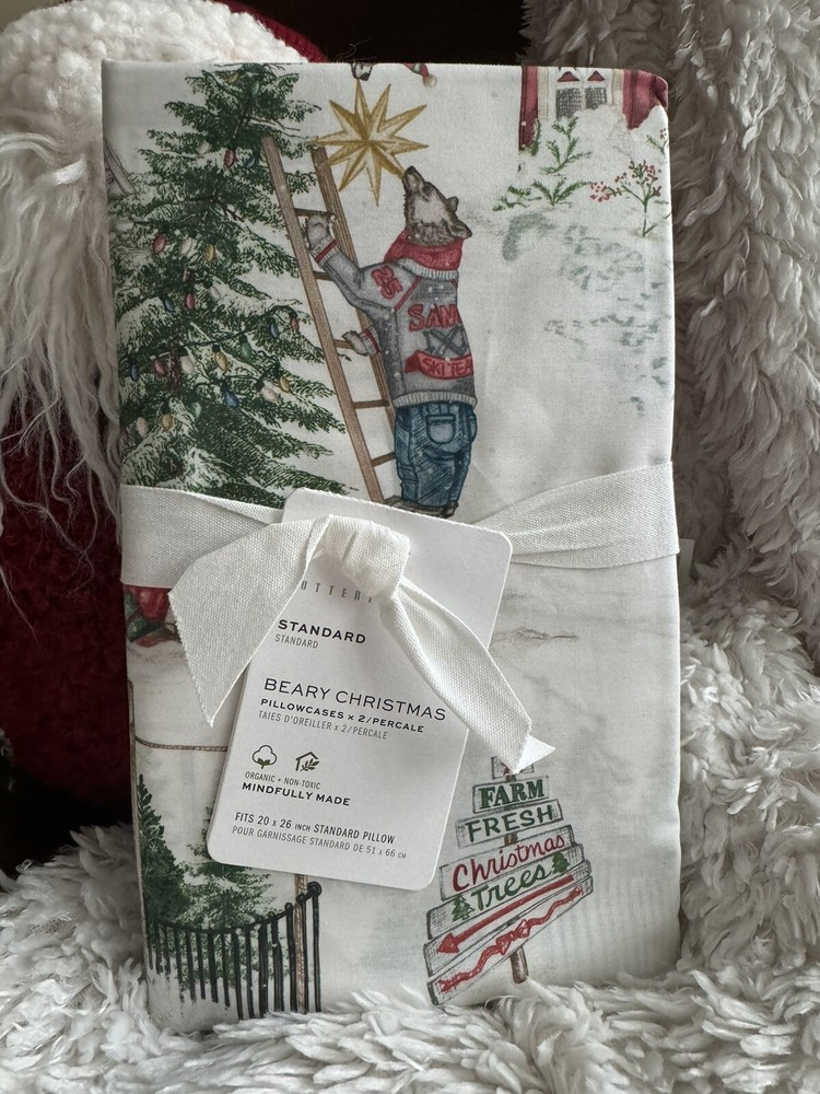 Pottery Barn ~BEARY CHRISTMAS~ Std PILLOWCASE SET ~COUNTRY~ HOLIDAY TEDDY BEAR