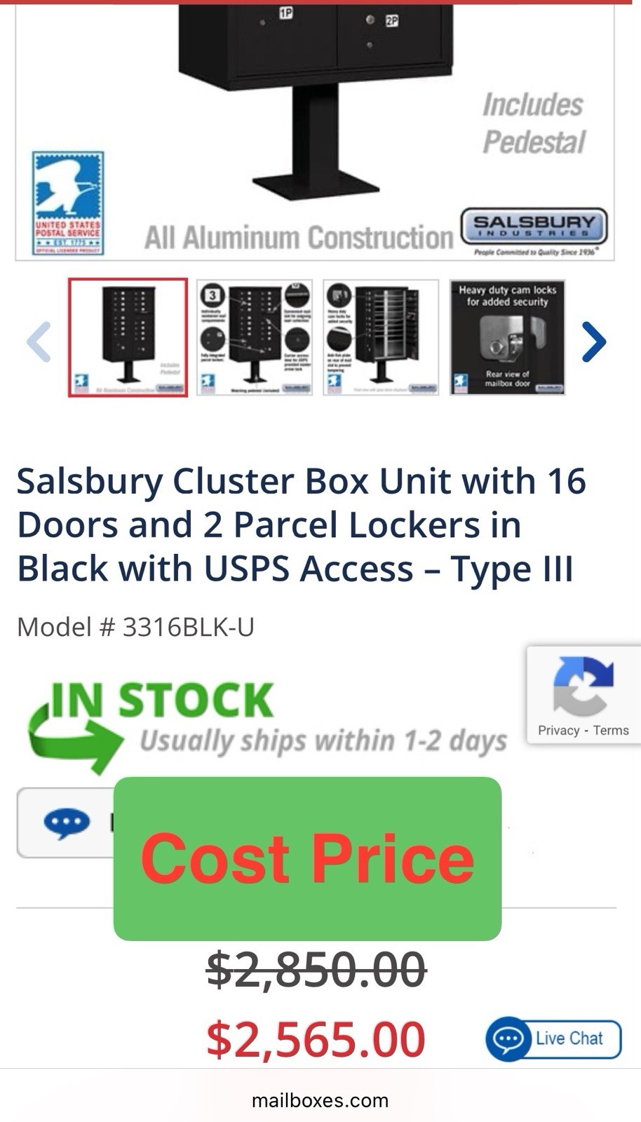 Salsbury Industries 16 A Size Doors USPS Access Type III Cluster Box Unit Black gallery