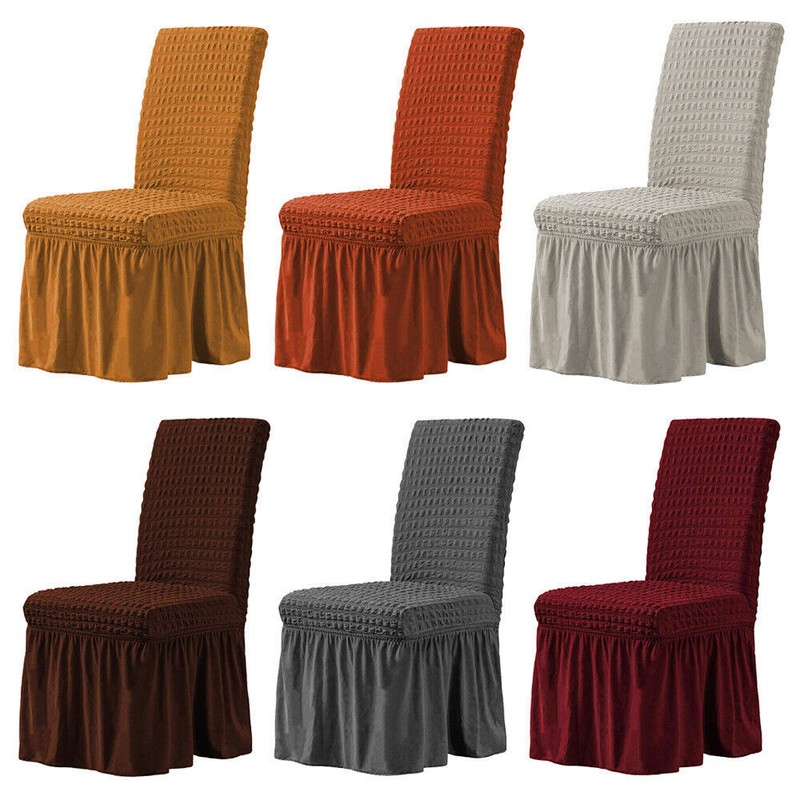 Bubble Lattice Slipcovers Stretch High Back Dining Room Chair Covers with Skirt gallery
