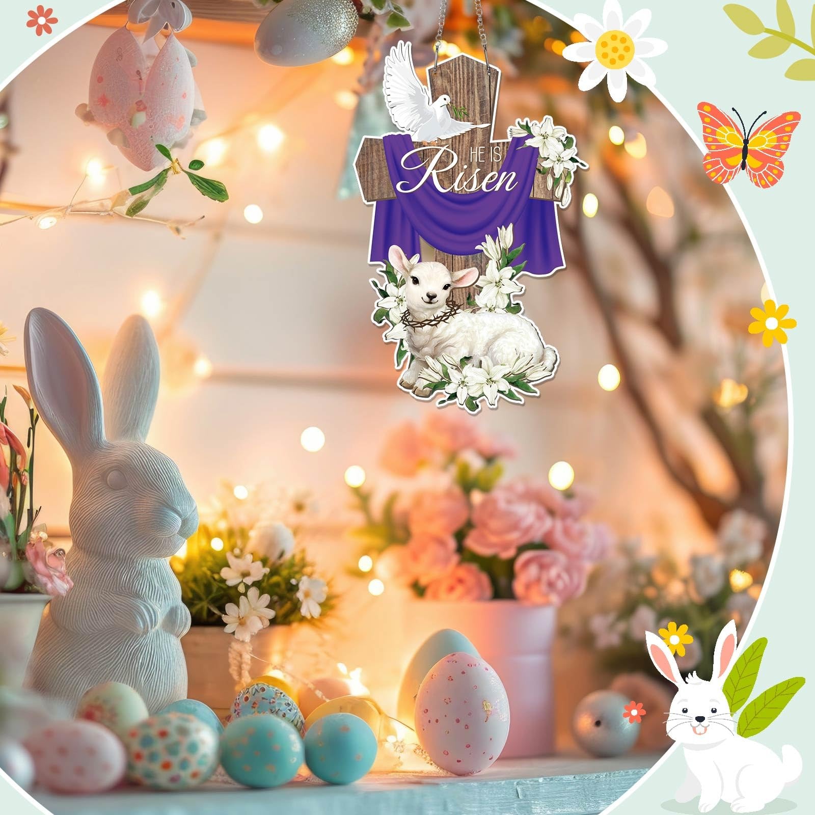 12.6 x 9 Inches He Is Risen Easter Decoration Metal Wreaths for Front Door Wall. gallery