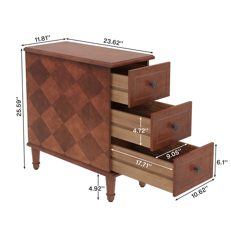 3-Drawers Slim End Table, Fully Assembled Sofa Side Table Nightstand w/ Storage gallery