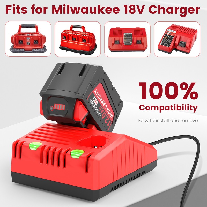 2X 12.0Ah Battery For M18 For Milwaukee 18V Extended Capacity Battery 48-11-1860 gallery