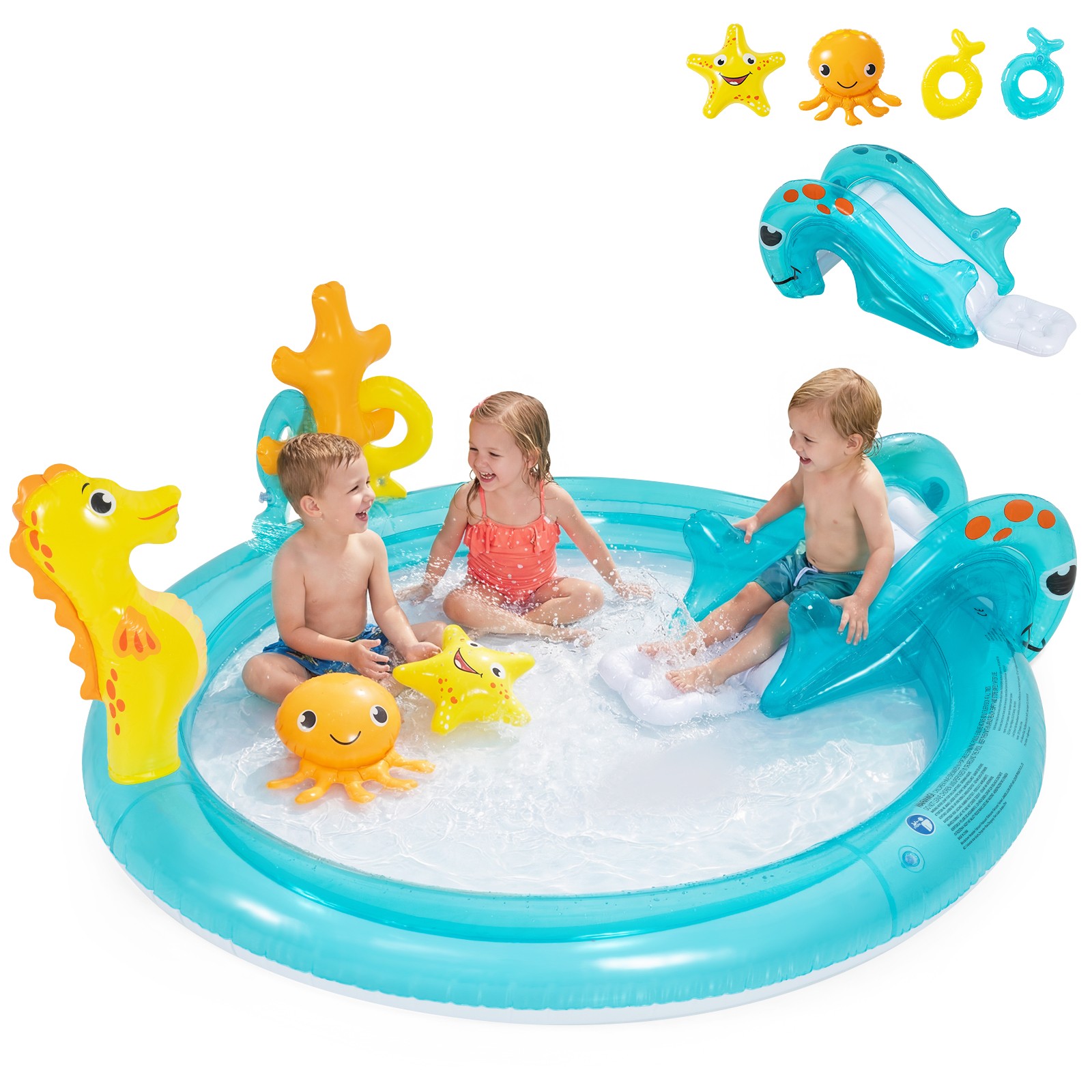 Inflatable Play Center w/Slide, Seahorse-shaped Sprinkle for Backyard, Garden gallery