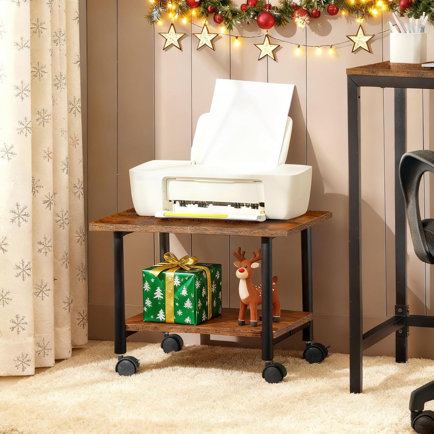 Printer Stand, 2-Tier Industrial under Desk Printer Cart with Shelf, Mobile Heav gallery