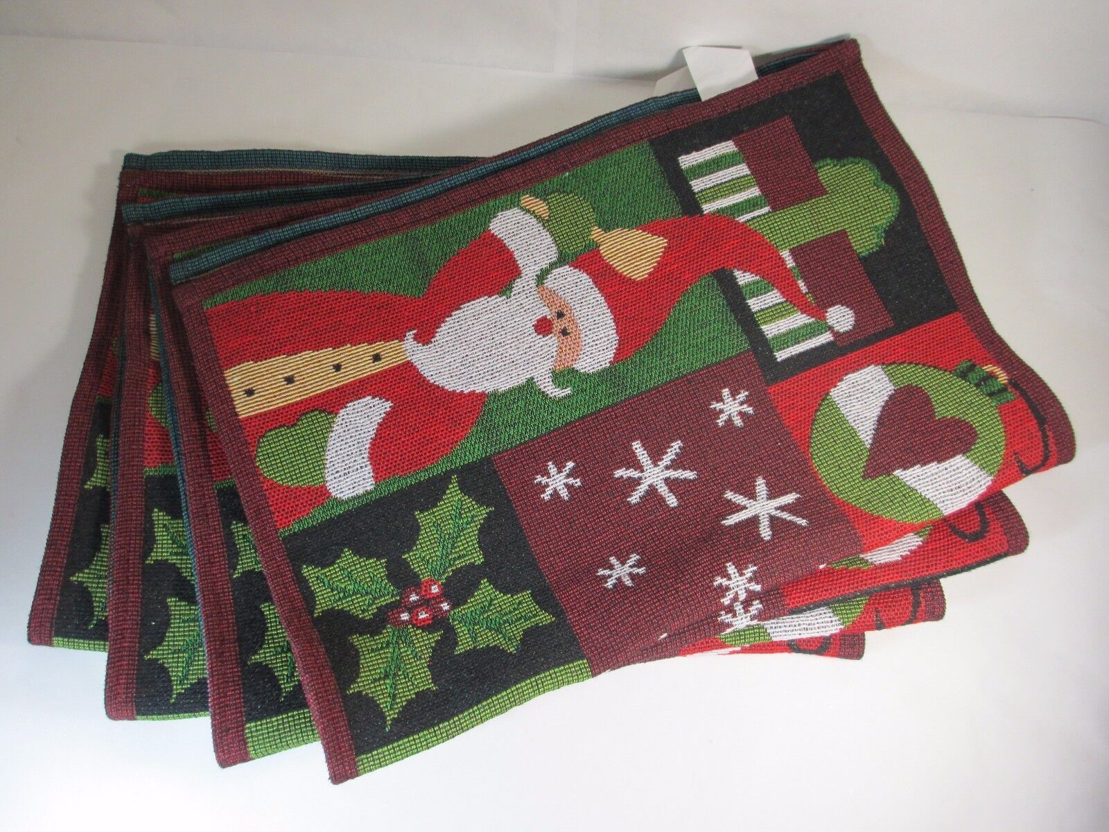 4 Tapestry Polyester Cotton Blend Placemats Holiday Santa Winter Scene 19 x 13" gallery