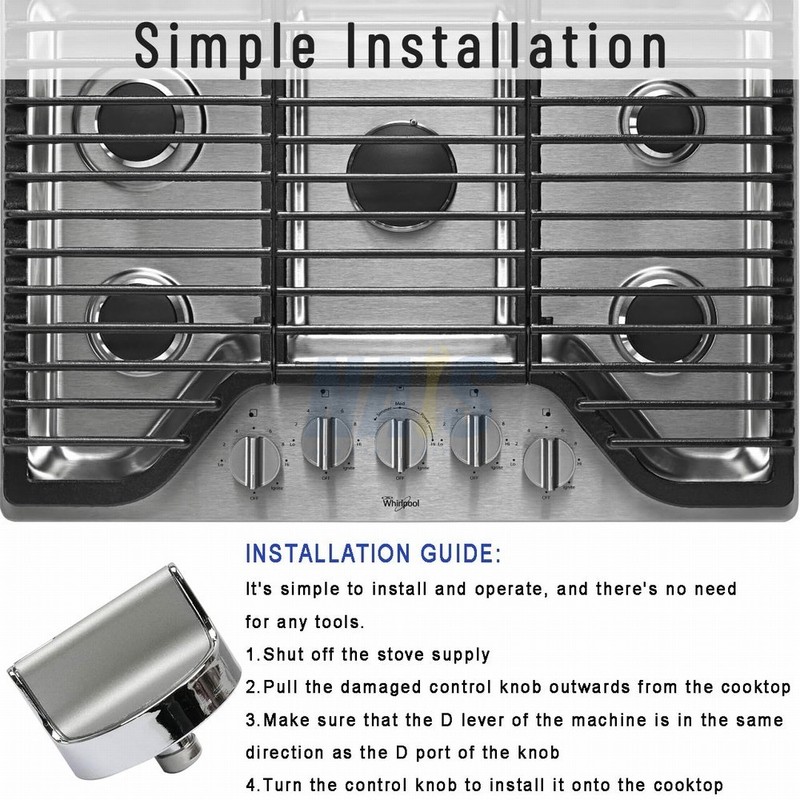 2X W10594481 Gas Range Stove Knobs Replaces fit Whirlpool Range WCG97US0DS00 gallery