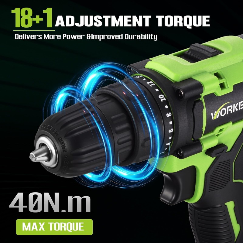 21V Power Drill Set, Cordless Drill with Battery and Charger (Green, 1 Battery) gallery