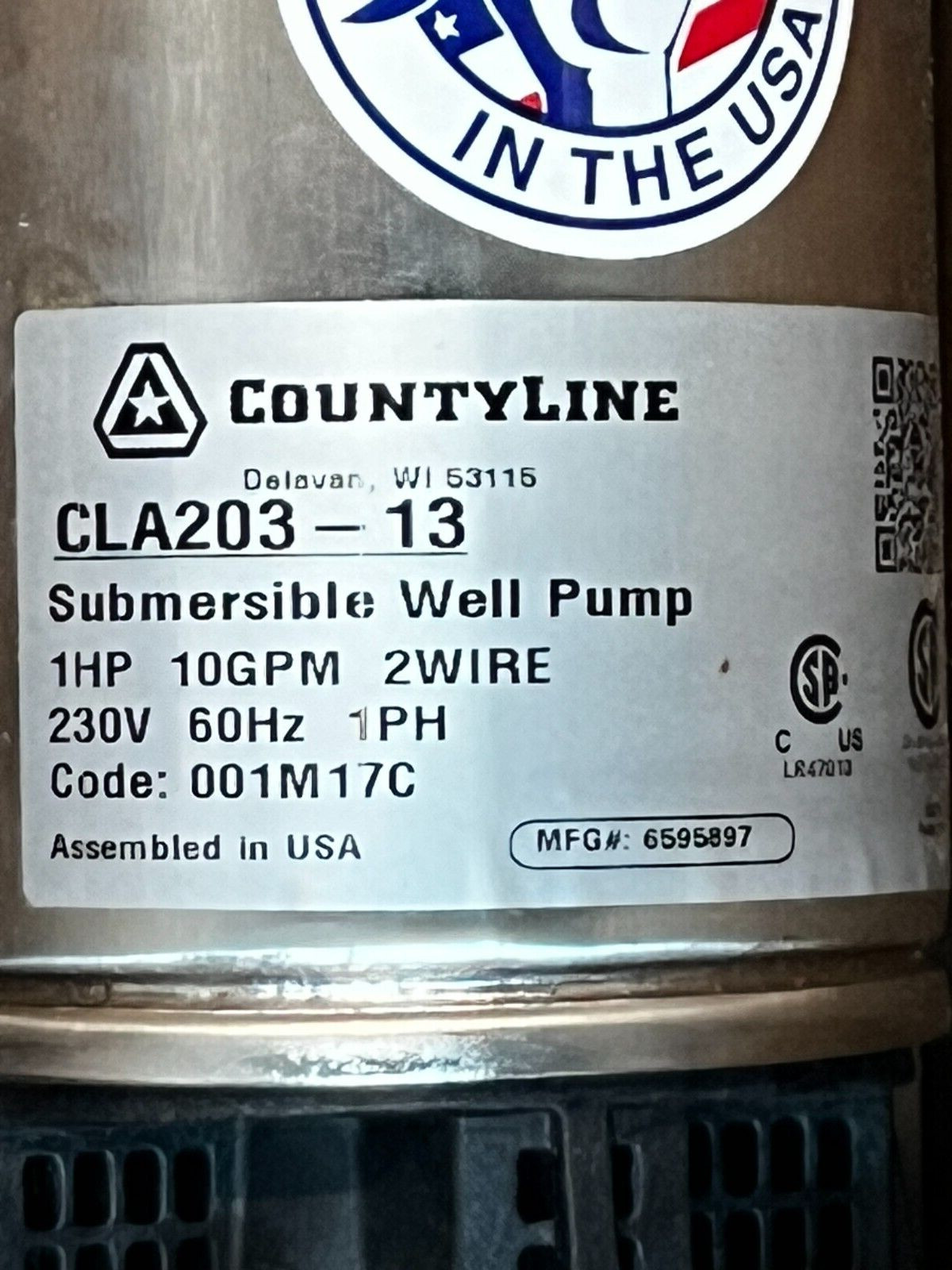 Countyline Submersible 4" WELL PUMP 1 HP 10 GPM CLA203-13 2 WIRE 230V **NEW** gallery