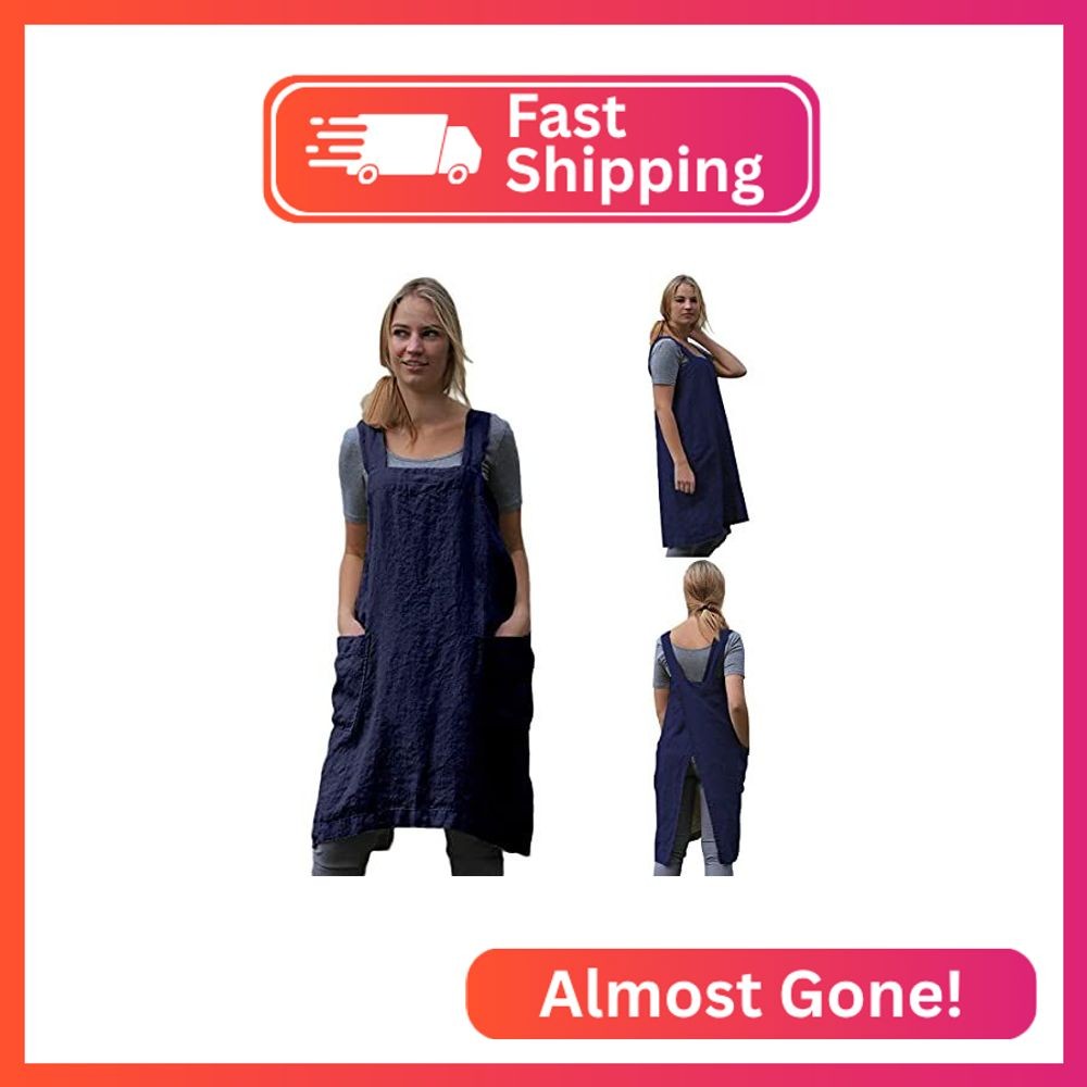 TBA Cotton Linen Apron Cross Back Apron for Women with Big Pockets Square Pinafo gallery