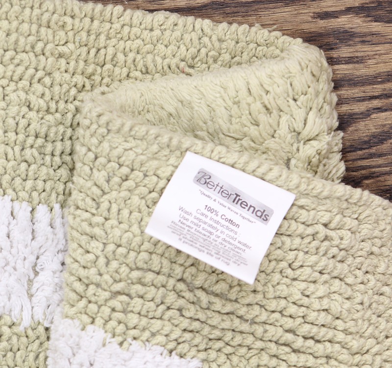 Better Trends Rectangle Textured Patterned Cotton Bath Rug Green / White 22x35 gallery