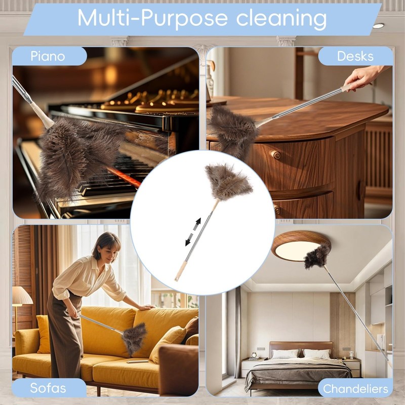 Fluffy Ostrich Feather Duster, Extendable 27-94 Inches, Ceiling Cleaner, Brown gallery