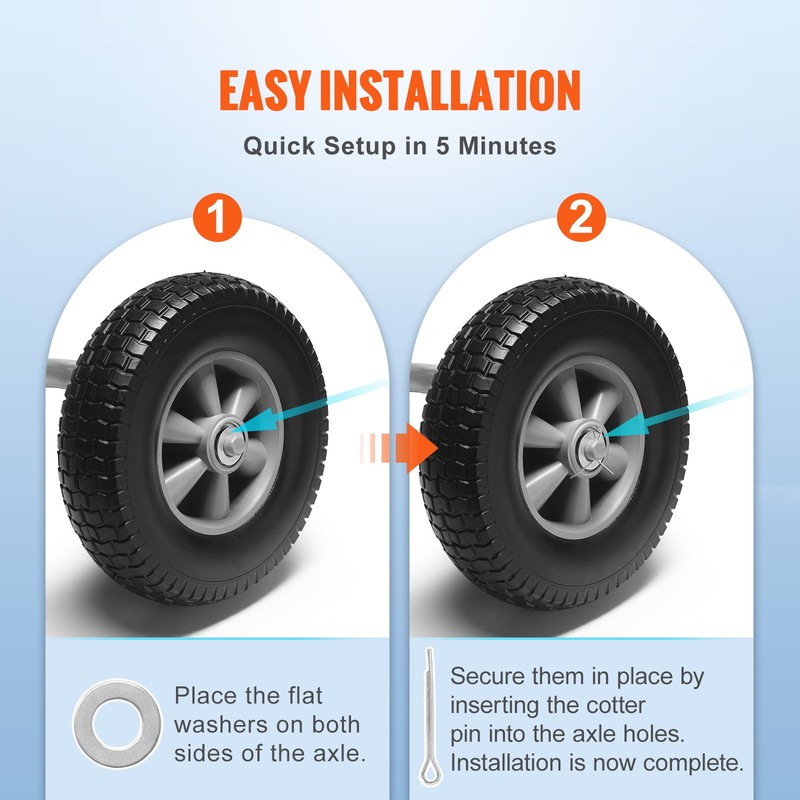 VEVOR Solid PU Run-Flat Tire Wheel Flat Free Tubeless Tire 10" 2-Pack 180 lbs gallery