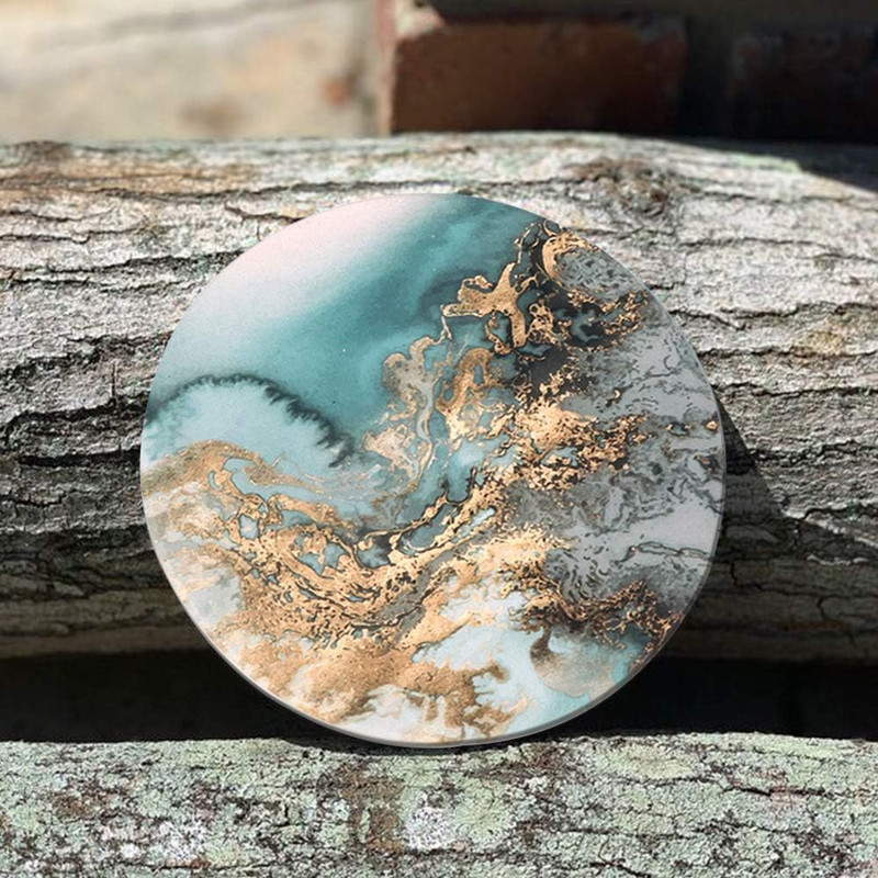 Lahome Marble Pattern Coasters - round Drinks Absorbent Stone Coaster Set with C gallery