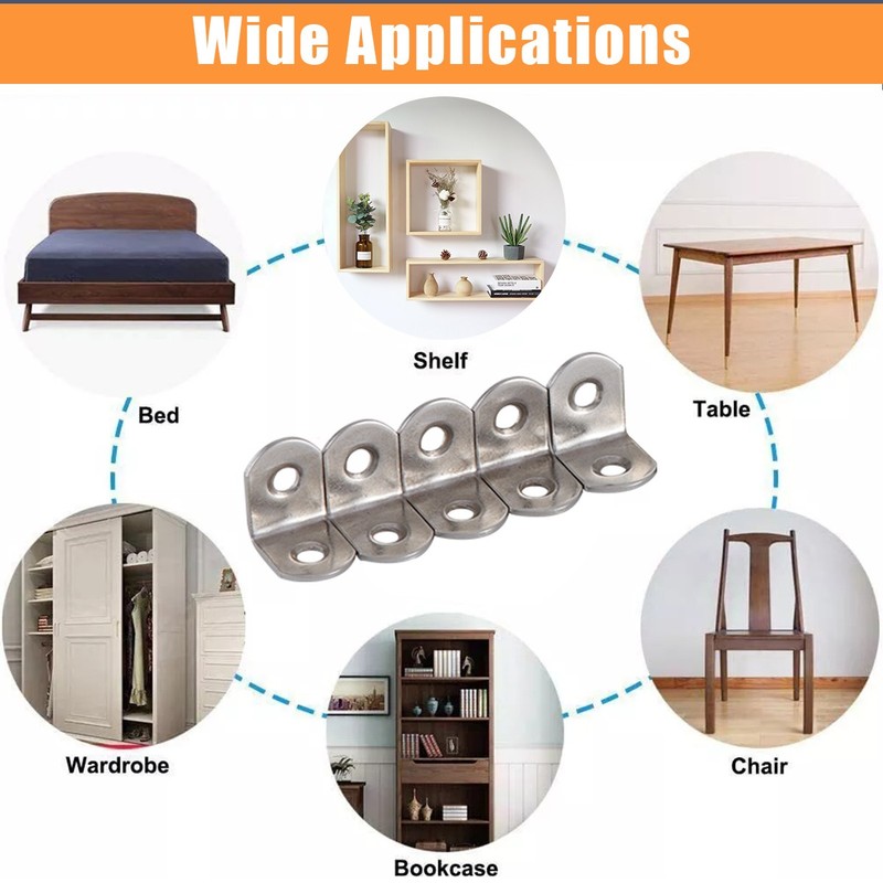 10-100PCS L-Shaped Brackets Right Angle Corner Brace Hardware Cabinets Furniture gallery