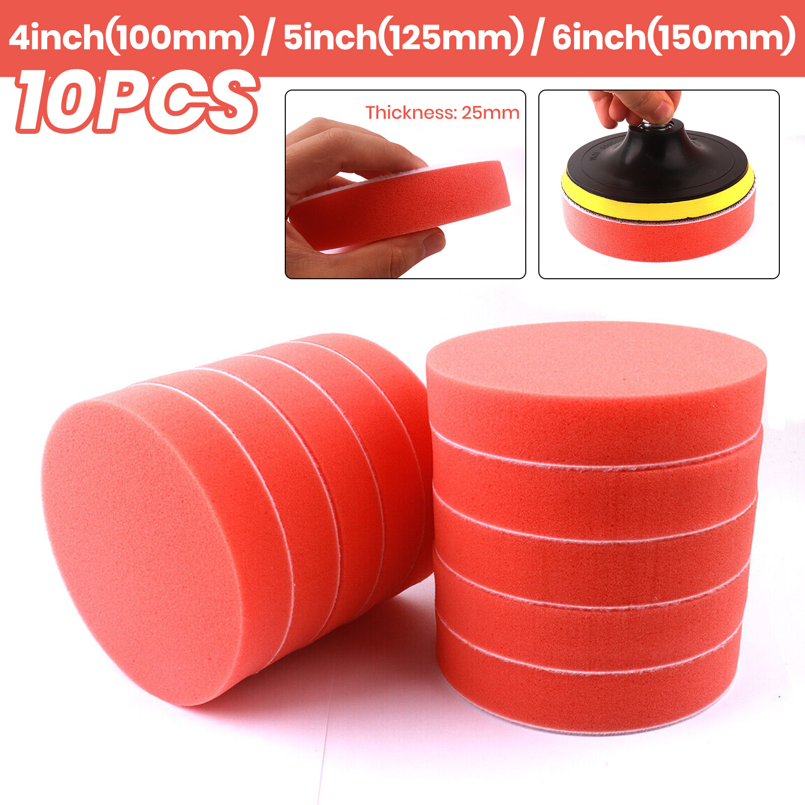 10X Flat Car Polishing Foam Buffing Sponge Pad Kit for Car Polisher 4/5/6inch gallery