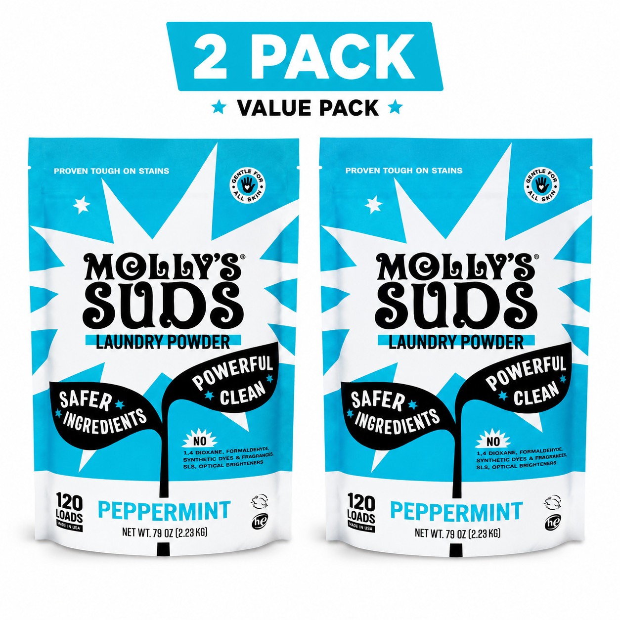 Molly's Suds Bulk Laundry Powder Peppermint 120 loads NEW 2-Pack gallery