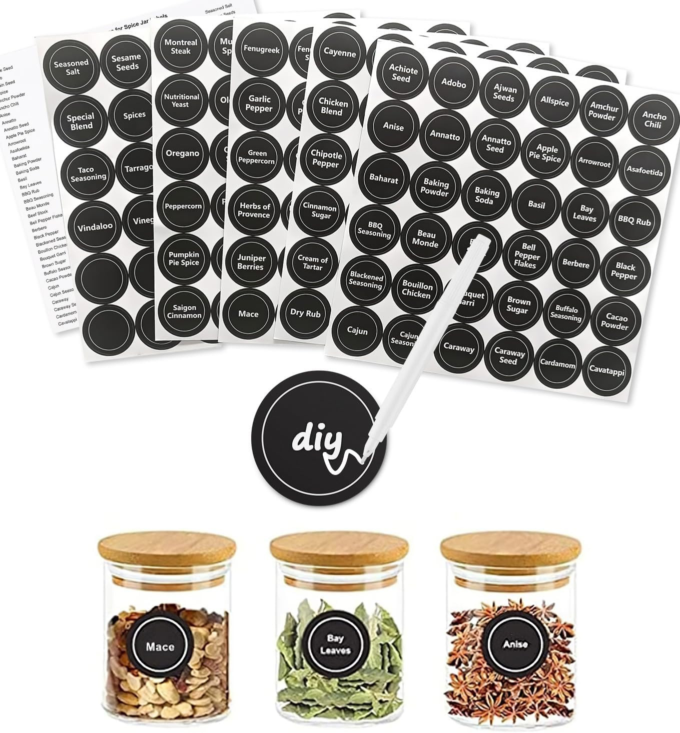 180 Spice Jar Labels - Chalkboard Stickers, Preprinted and Blank - 1.5 in gallery