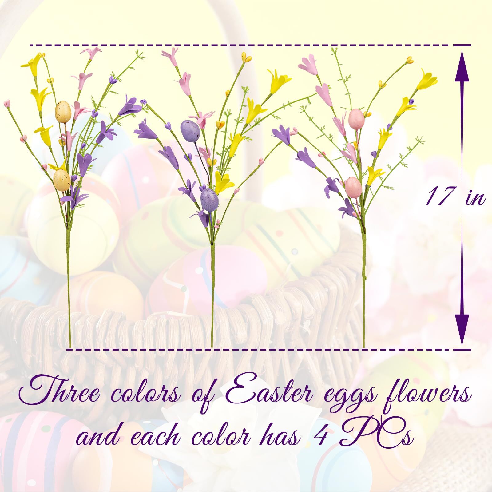12 Pack Easter Egg Picks Forsythia Flowers Floral Arrangements Centerpiece gallery