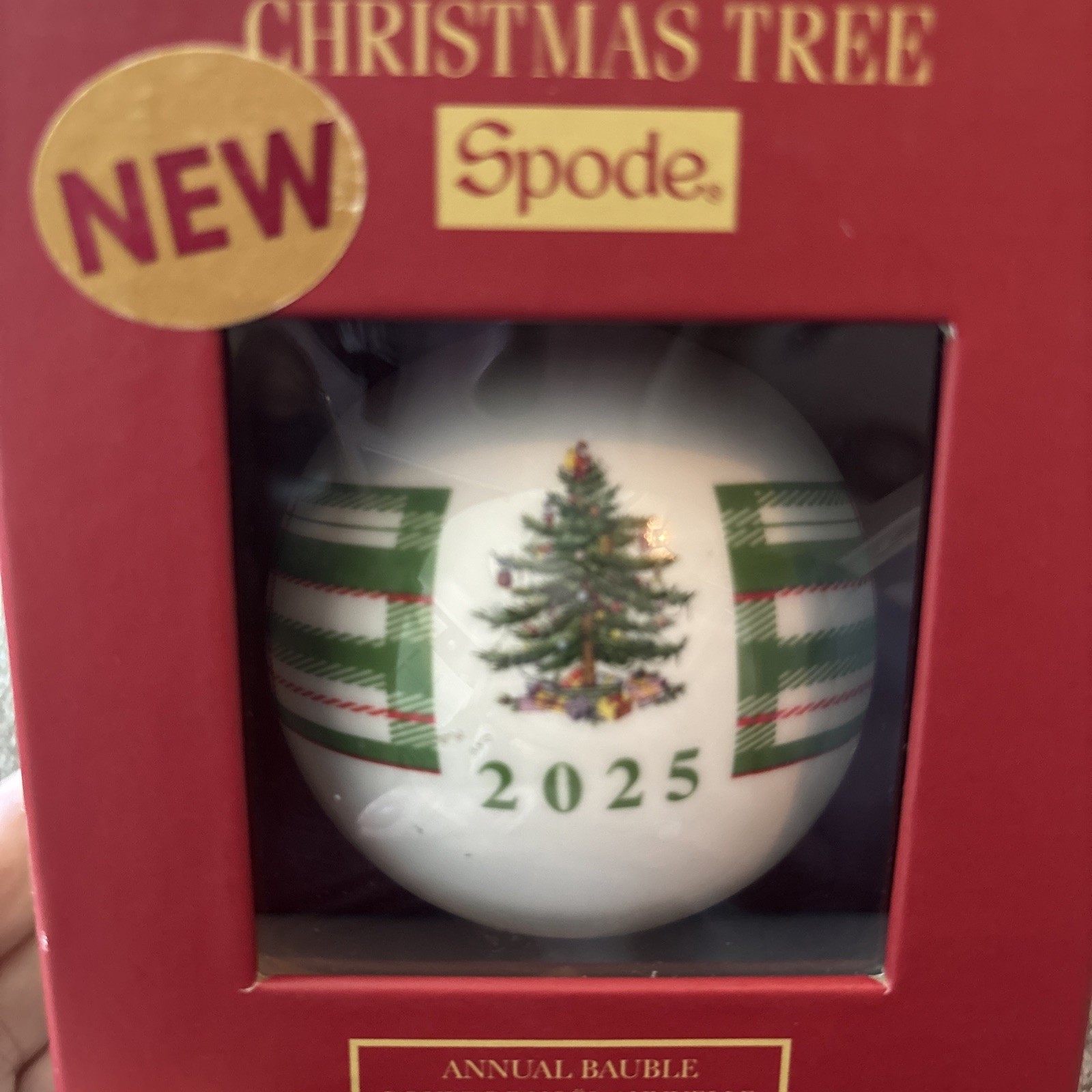 Spode Christmas Tree Annual Bauble 2025 Porcelain Ornament Plaid Tree Design gallery