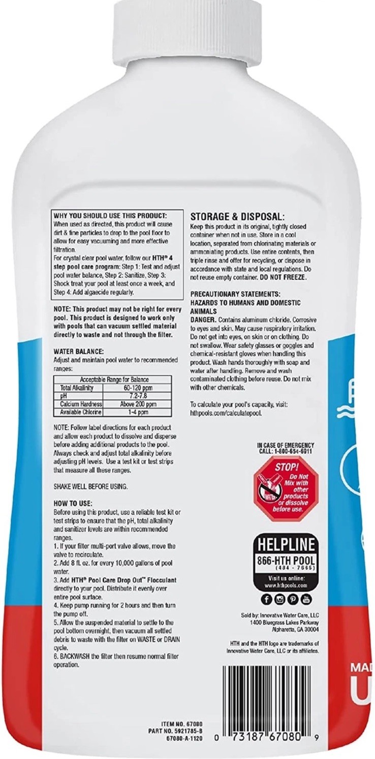 HTH 67080 Swimming Pool Care Drop Ou Flocculant - Clears Cloudy Water Fast 32 Fl gallery