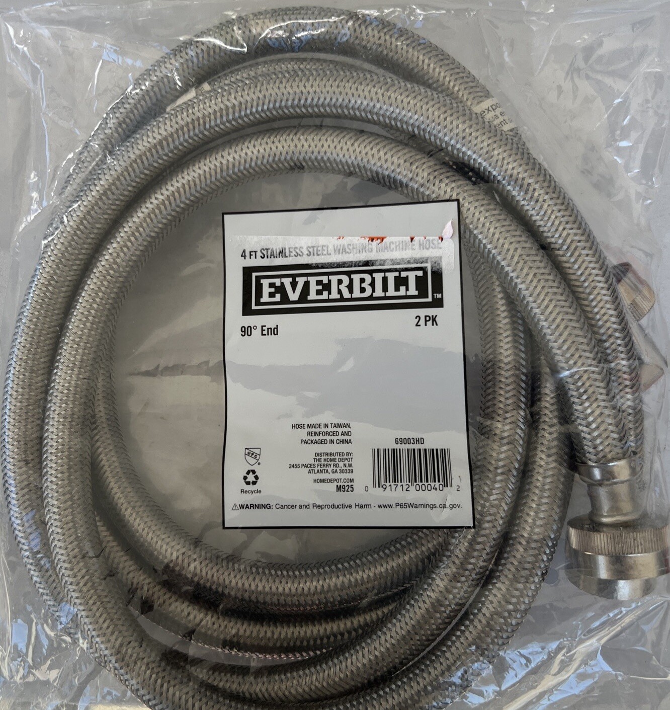 Everbilt 4ft Washing Machine Hose 2pk with 90 Degree Elbow ( Free Shipping) gallery