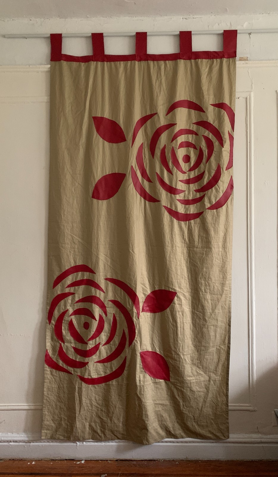 Vintage Large Flower/ Rose Pattern Appliqué Panel 46"W x 100"L gallery