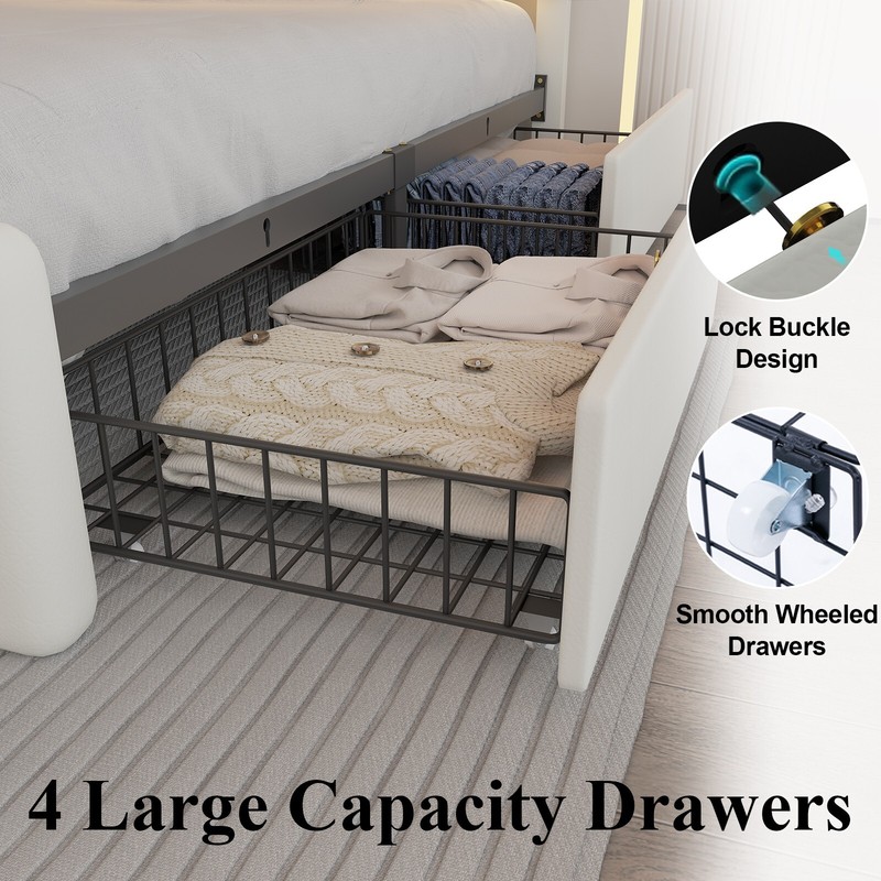 Full/Queen Size Bed Framewith 4 Storage Drawers and LED Lights gallery