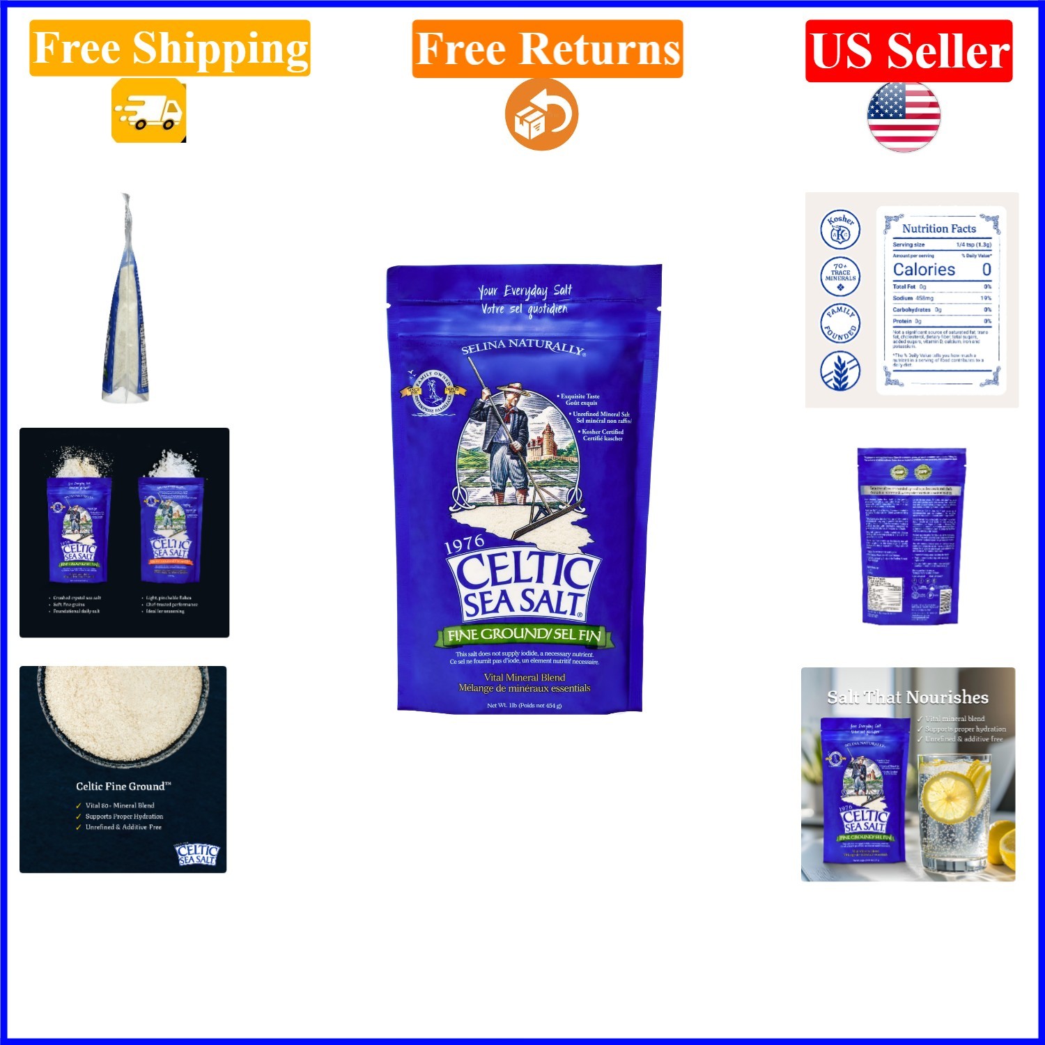 1 lb Celtic Fine Ground Sea Salt, Unrefined, Kosher, Resealable Bag gallery