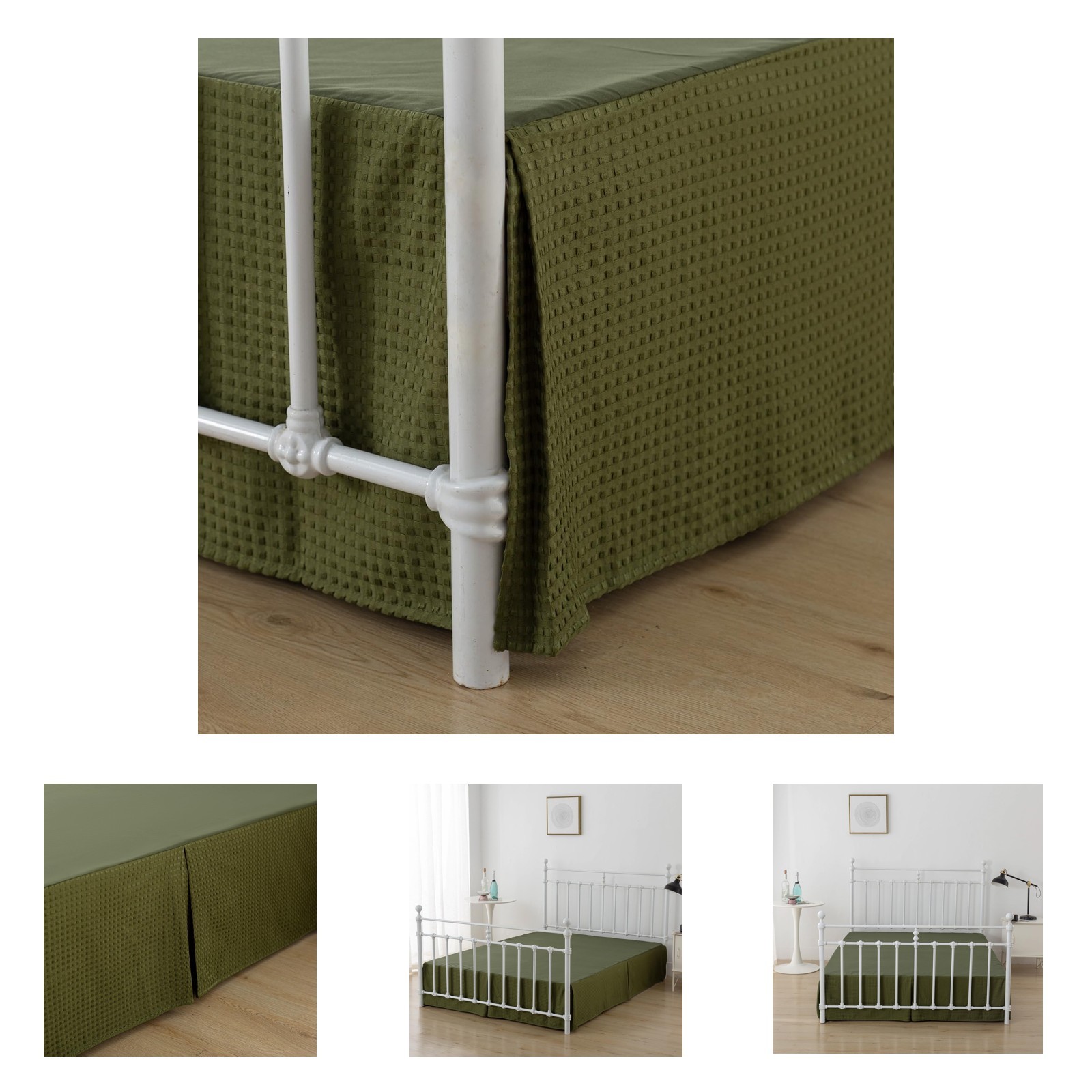 Queen Bed Skirt Pleated Waffle Weave with Split Corners 16 Inch Drop Dust Ruffle gallery