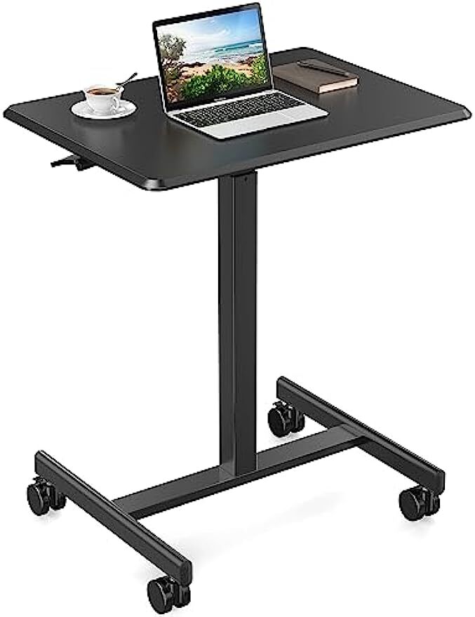 Mobile Small Standing Portable Rolling Laptop Sit Stand Desk with Lockable Wheel