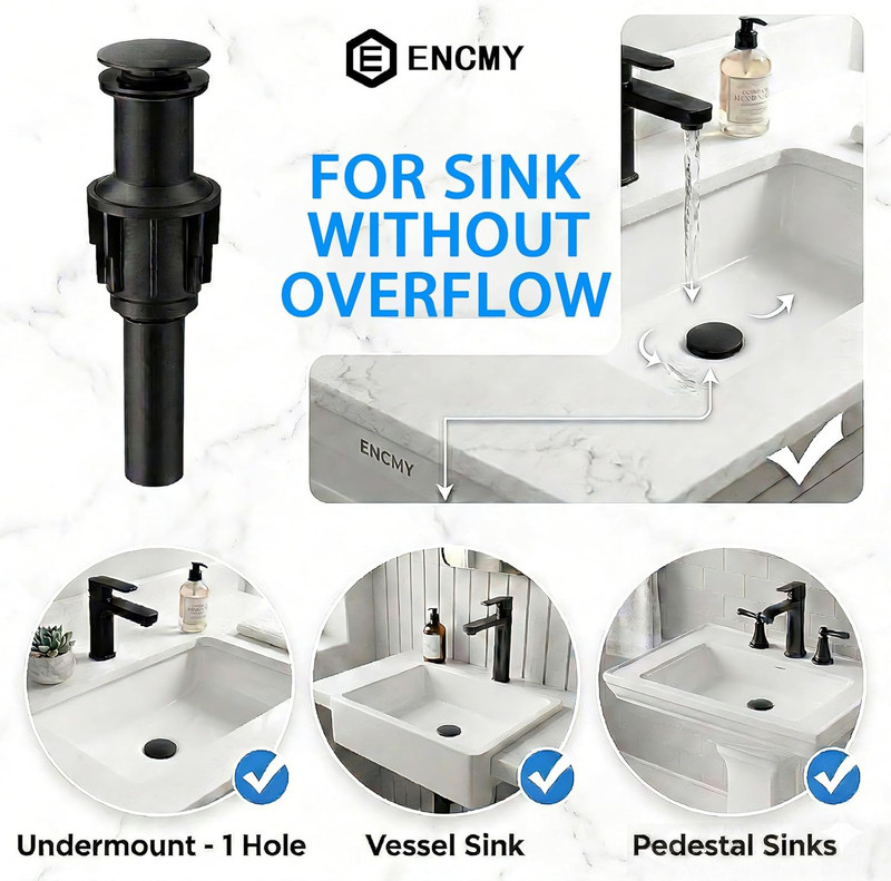 Bathroom Sink Drain without Overflow- Matte Black Pop up Drain for Bathroom Vani gallery