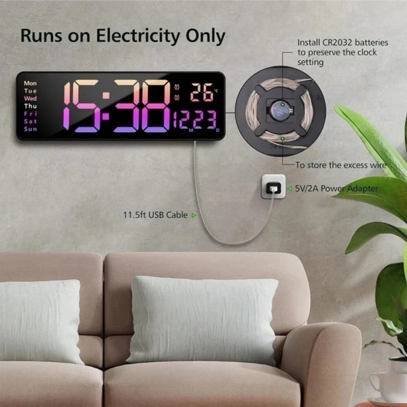 16" Large Digital Wall Clock Large Display LED Wall Clock Timer with Plug gallery