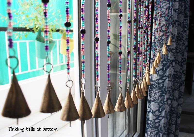 Handmade Beaded String with bells Curtain Hippie Boho Colorful Home Décor 190 cm gallery