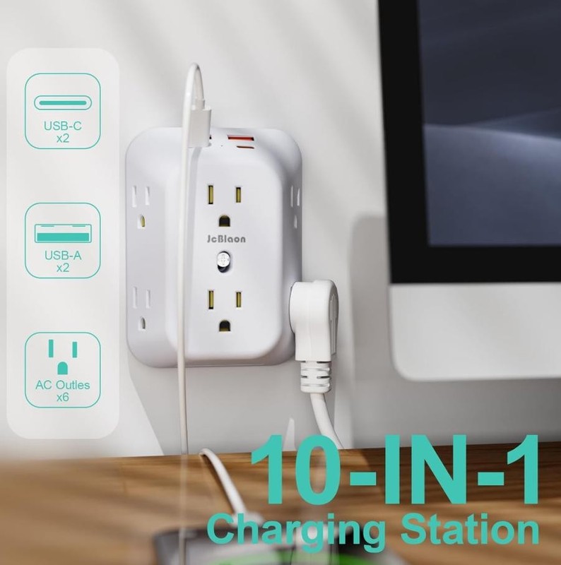 Multi Plug Wall Outlets, 6-port Outlet Extender with 4 Charging USB Ports 4 Side gallery
