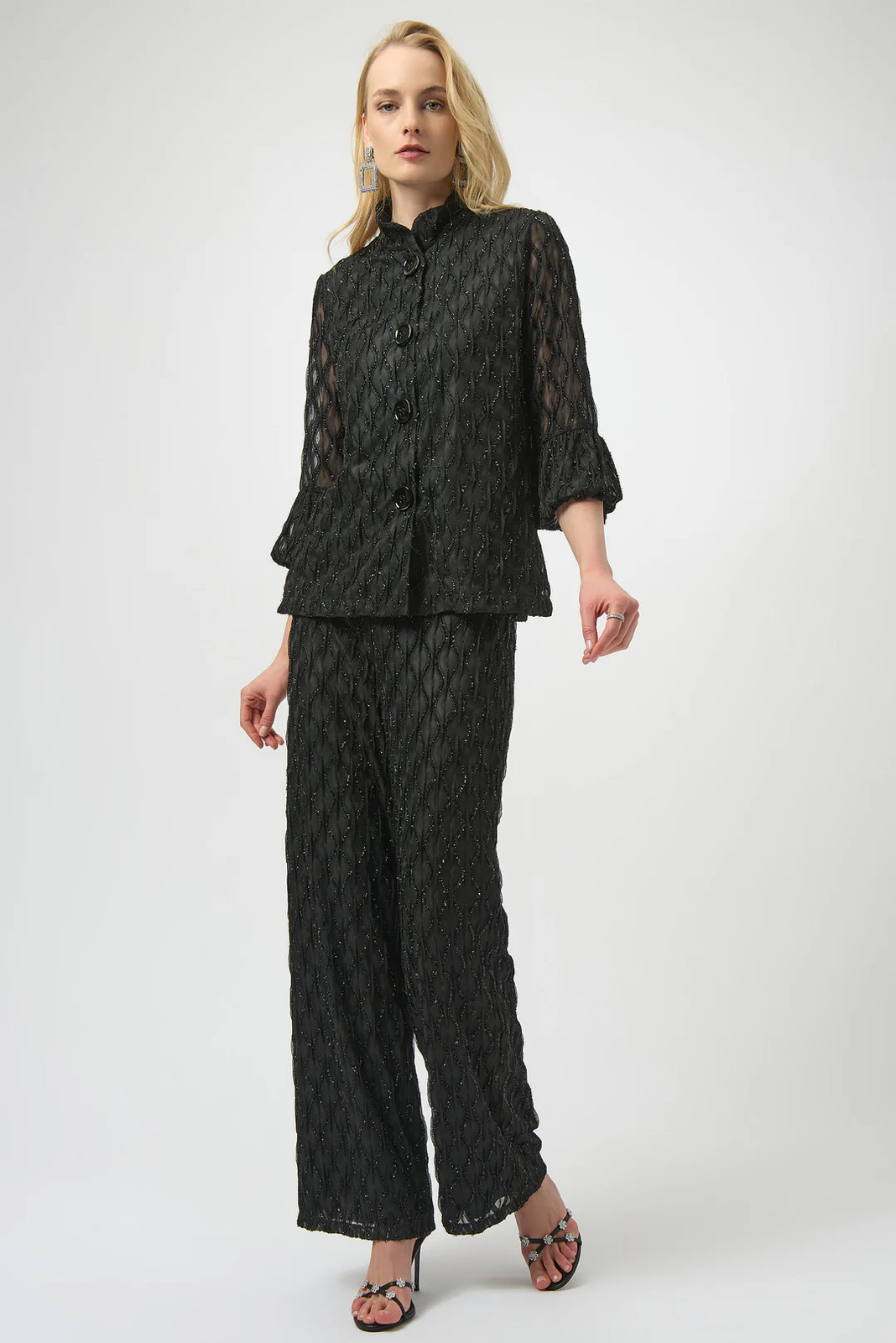 Joseph Ribkoff Black Sequined Pull On Wide Leg Pants 254118 gallery
