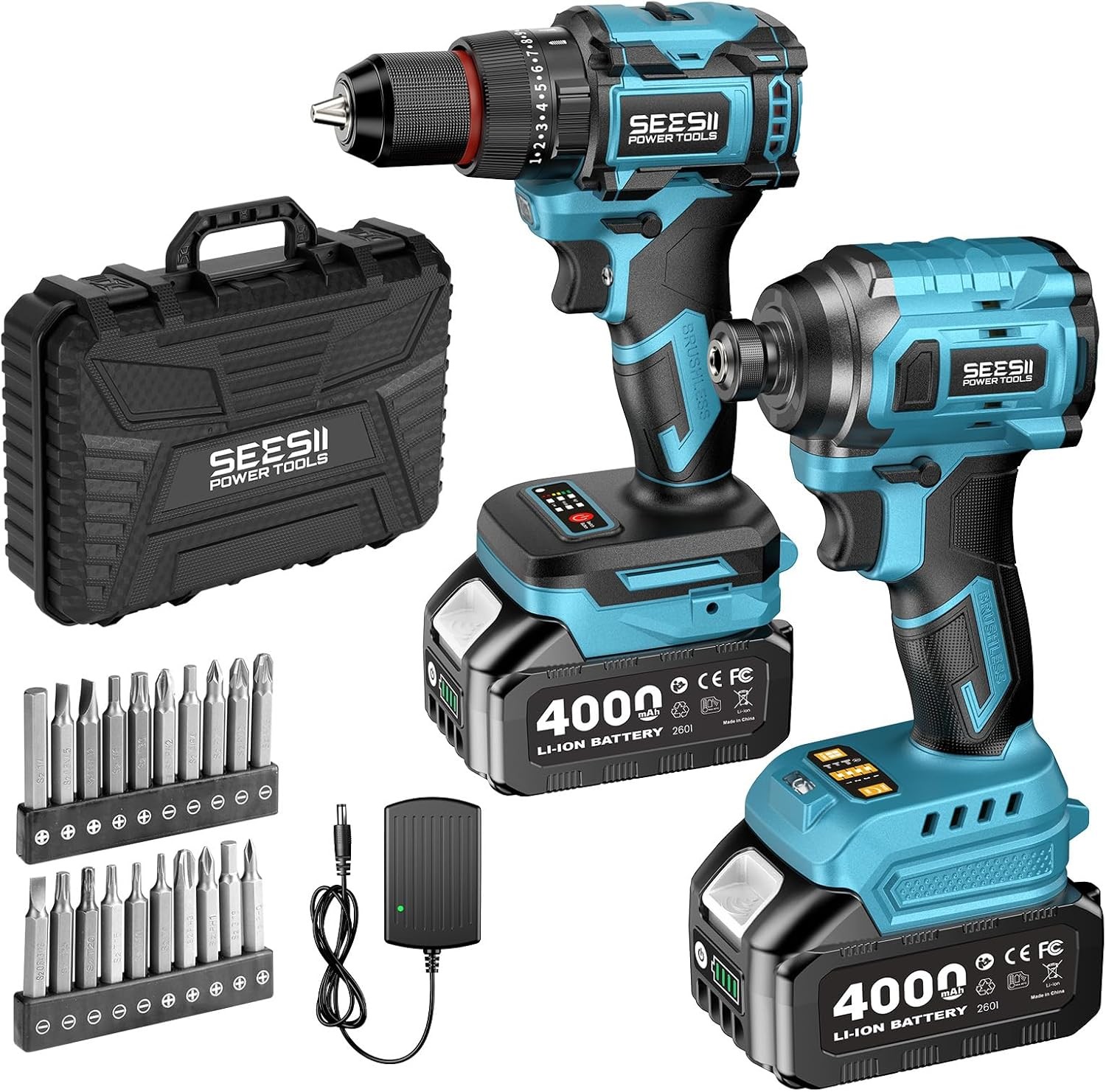 Electric 3/8'' Drill & 1/4'' Cordless Impact Driver Brushless 2 Tool Combo Kit gallery