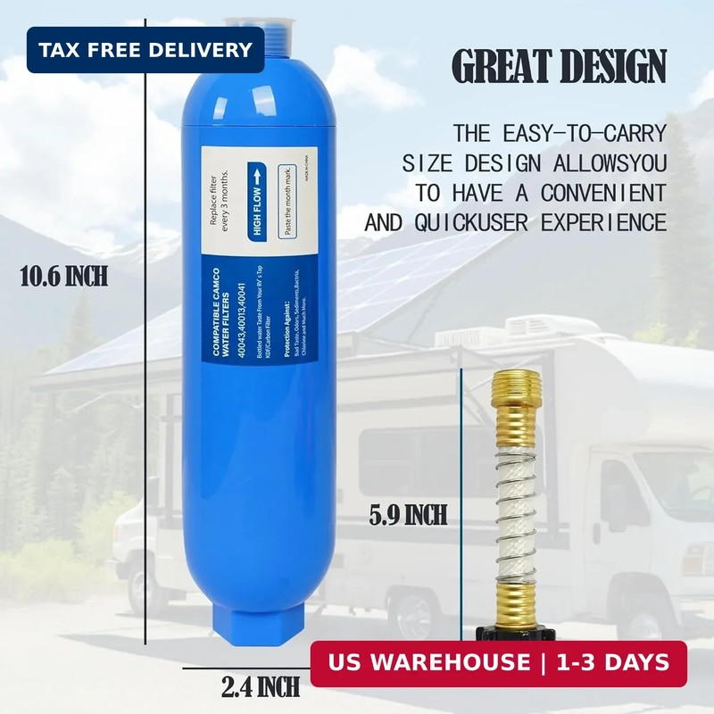 2 Pack RV Inline Water Filter with 2 Flexible Hose Protector, Reduce Bad Taste, gallery