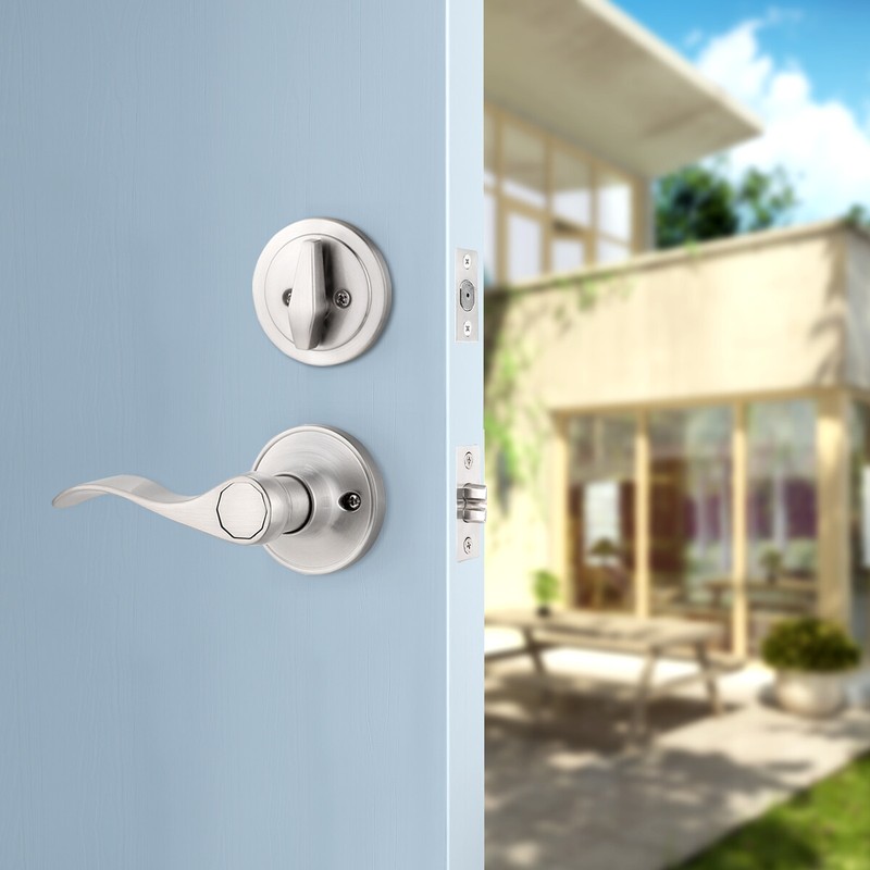 Front Door Handle Entry Lock set Brushed Nickel Privacy Passage Levers Knobs gallery