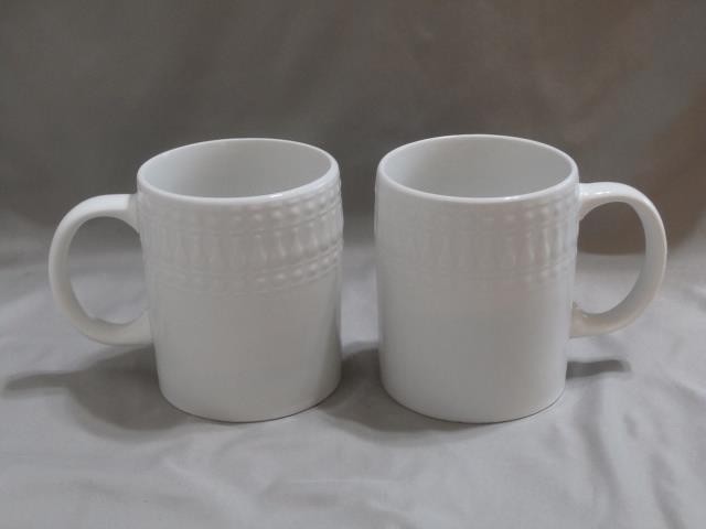 2 Pfaltzgraff Cassandra All White Ribs and Dots 12 oz. Coffee Mugs 3 7/8" Tall gallery